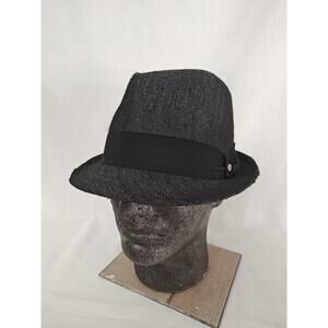 Stetson All American Men's Fedora Sz Med Black Herringbone‎ Banded Lined